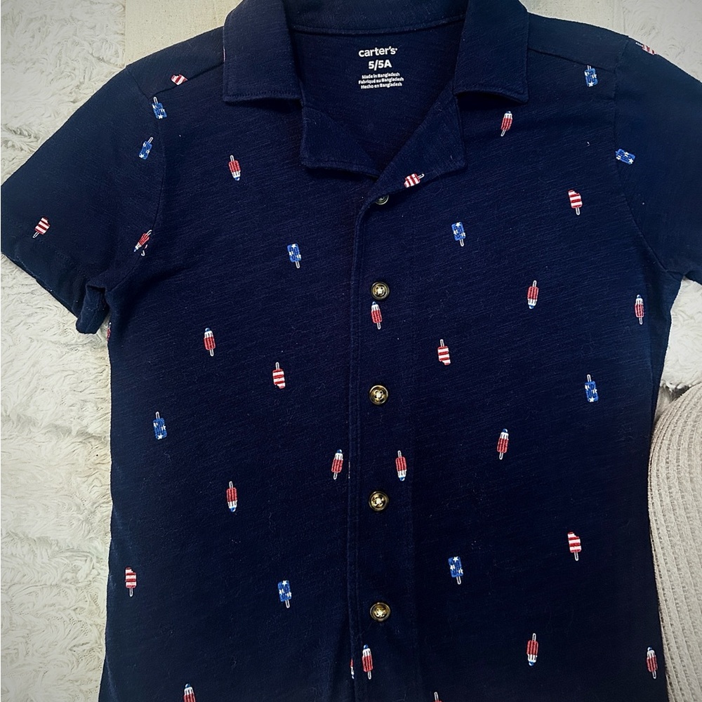 Carter's Boys Navy Blue Button Down Shirt with Popsicle Design